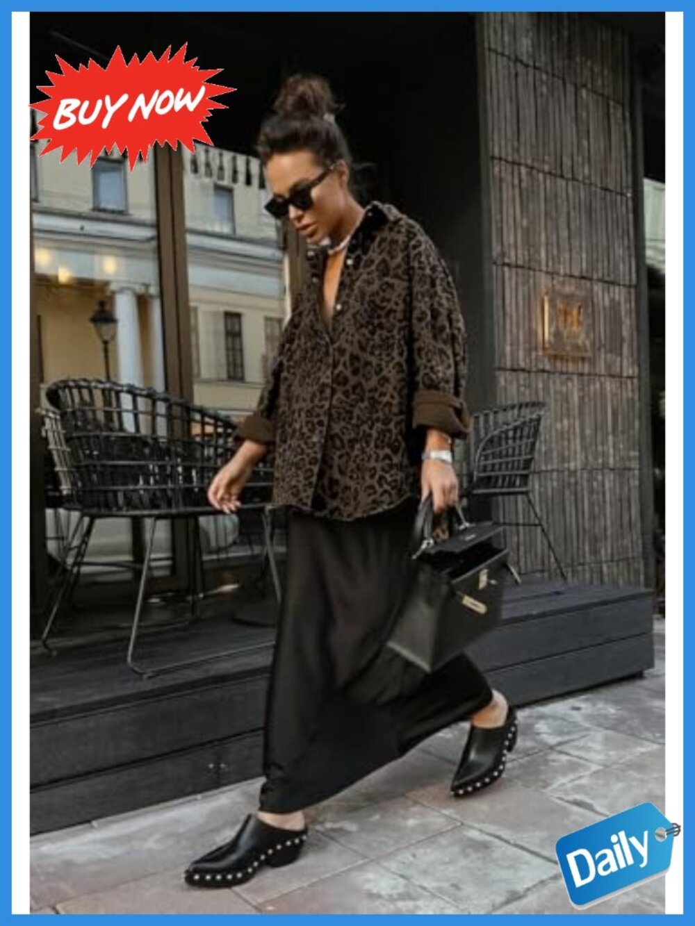 Oversized Leopard Print Shacket Button Down Jacket Fall - Picture 4 of 6